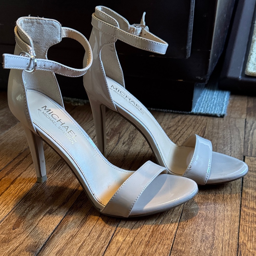 Michael shannon Nude Patent Leather Ankle-Strap Stiletto Sandals